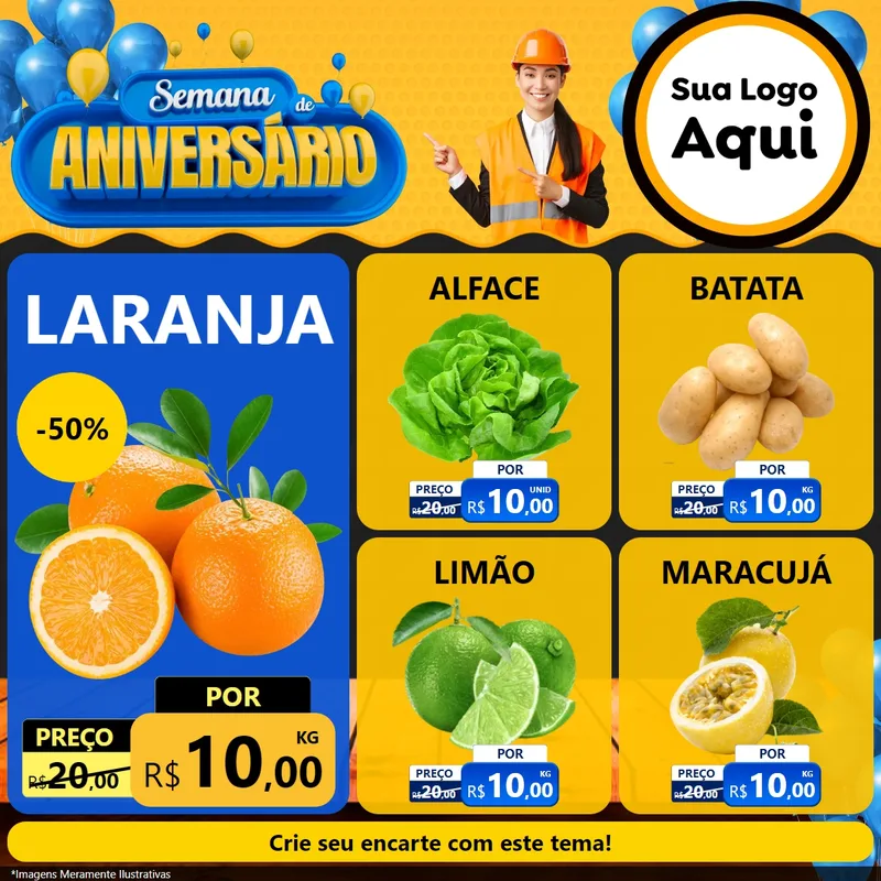 Modelo de Rede Social para Feed Facebook com o tema Semana de Aniversário para Hortifrúti