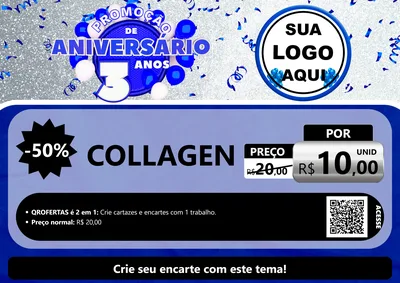 Modelo de Cartaz para Cartaz A4 Horizontal com o tema Promoção de Aniversário - 3 Anos para Suplementos alimentares