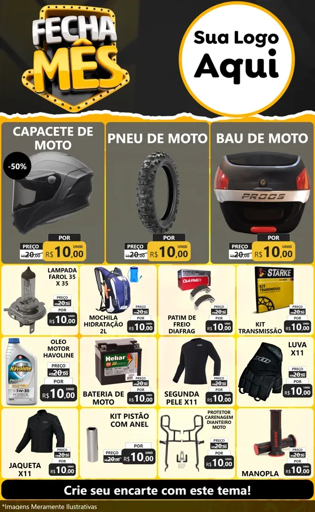 Modelo de Encarte para Encarte Grande com o tema Fecha Mês para Moto peças