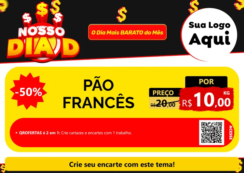 Modelo de Cartaz para Cartaz A4 Horizontal com o tema Nosso Dia D para Padaria