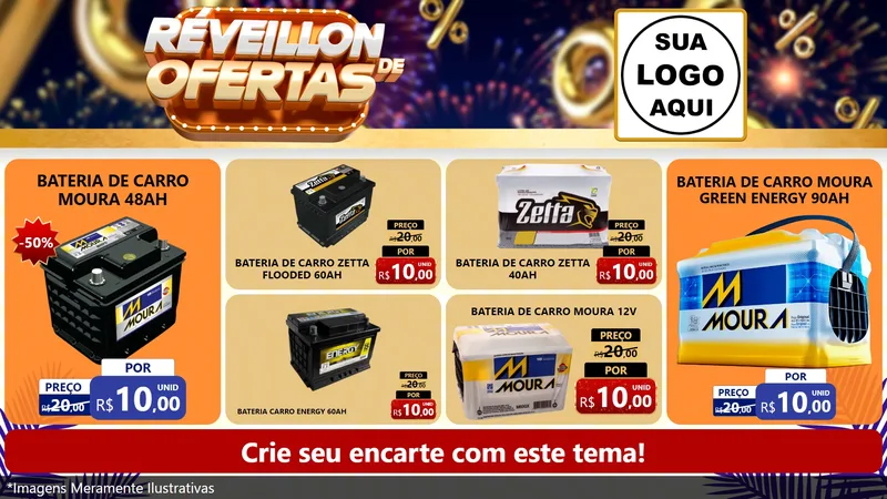 Modelo de TV para TV Horizontal com o tema Réveillon de Ofertas para Baterias Elétricas