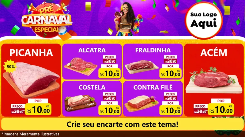 Modelo de TV para TV Horizontal com o tema Pré-Carnaval Especial para Açougue