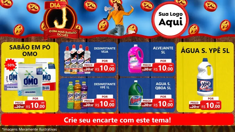 Modelo de TV para TV Horizontal com o tema Dia J - O Dia Mais Barato Do Mês para Produtos de Limpeza