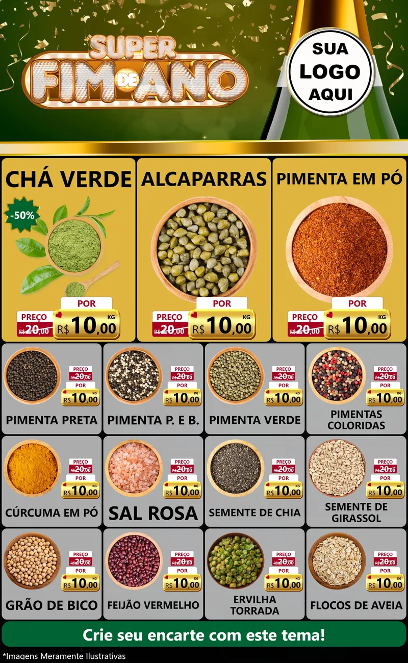 Modelo de Encarte para Encarte Grande com o tema Super Fim de Ano para Produtos Naturais