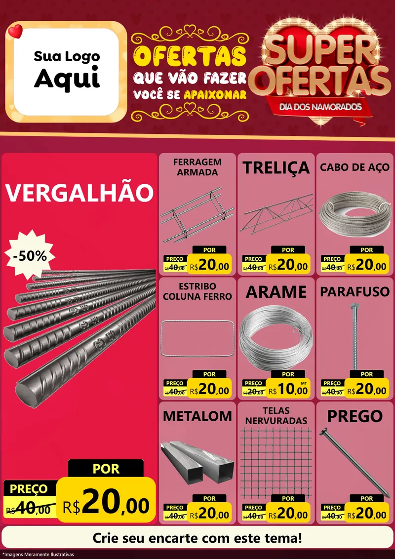 Modelo de Encarte para Encarte A4 Vertical com o tema Dia dos Namorados para Ferragens