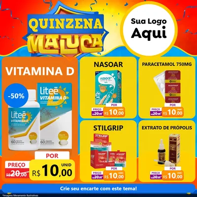 Modelo de Rede Social para Feed Facebook com o tema Quinzena Maluca para Farmácia