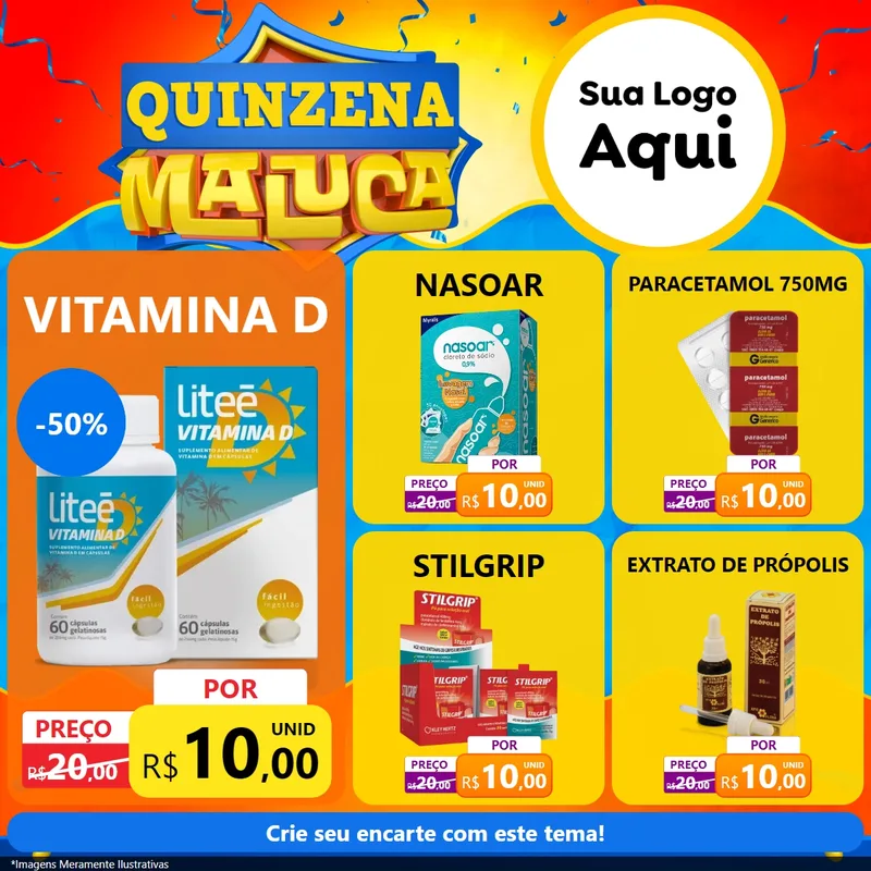 Modelo de Rede Social para Feed Facebook com o tema Quinzena Maluca para Farmácia