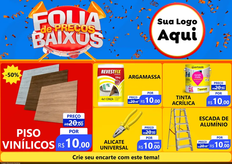 Modelo de Encarte para Encarte A4 Horizontal com o tema Folia de Preços Baixos para Material para Construção
