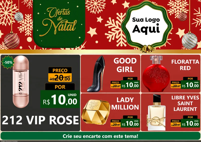 Modelo de Encarte para Encarte A4 Horizontal com o tema Natal de Ofertas para Perfumes