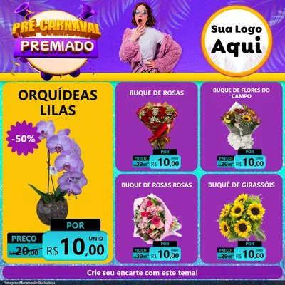 Modelo de Rede Social para Feed Facebook com o tema Pré-Carnaval Premiado para Floricultura e jardim