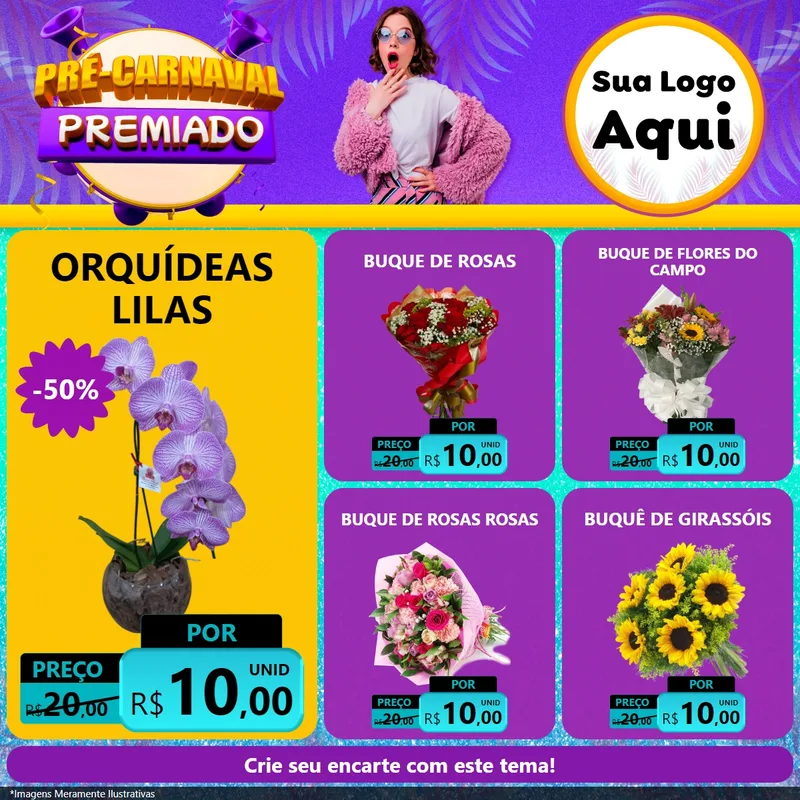 Modelo de Rede Social para Feed Facebook com o tema Pré-Carnaval Premiado para Floricultura e jardim