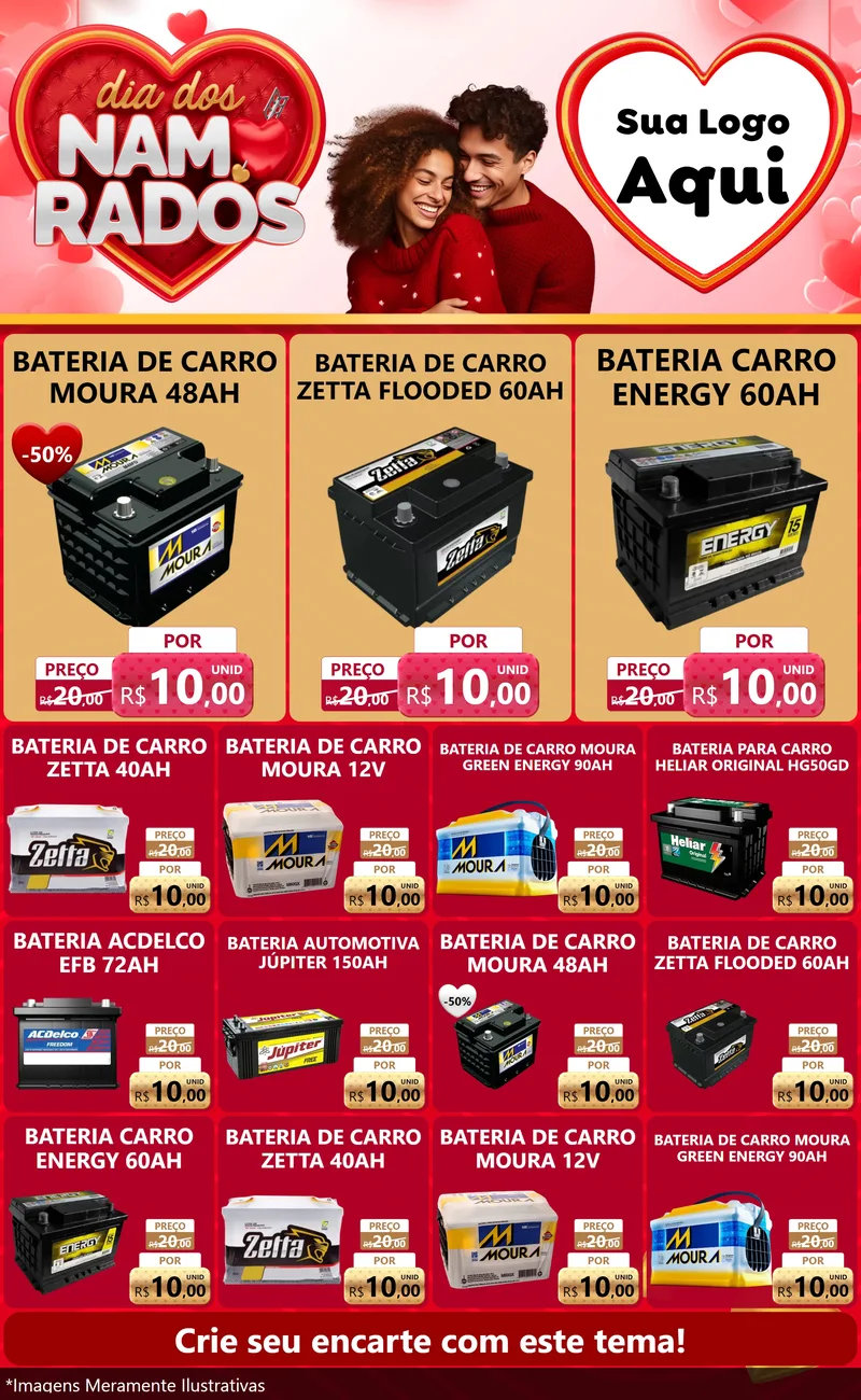 Modelo de Encarte para Encarte Grande com o tema Dia dos Namorados para Baterias Elétricas