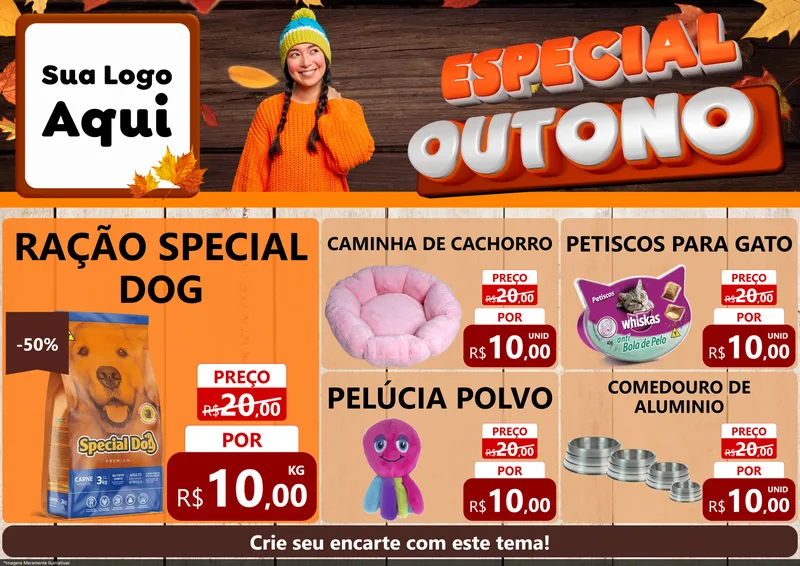 Modelo de Encarte para Encarte A4 Horizontal com o tema Especial Outono para Pet Shop