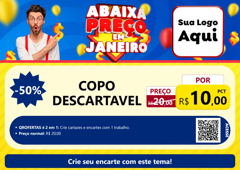 Modelo de Cartaz para Cartaz A4 Horizontal com o tema Abaixa Preço em Janeiro para Embalagens