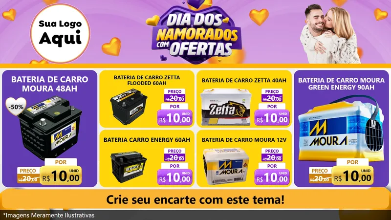Modelo de TV para TV Horizontal com o tema Dia Dos Namorados Com Ofertas para Baterias Elétricas