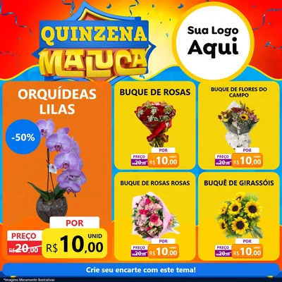 Modelo de Rede Social para Feed Facebook com o tema Quinzena Maluca para Floricultura e jardim