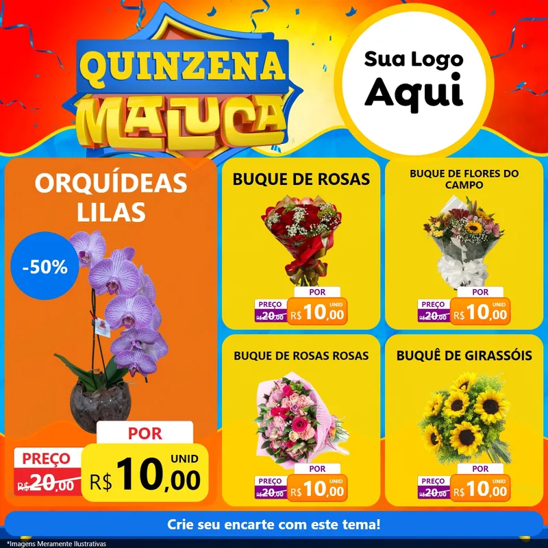 Modelo de Rede Social para Feed Facebook com o tema Quinzena Maluca para Floricultura e jardim