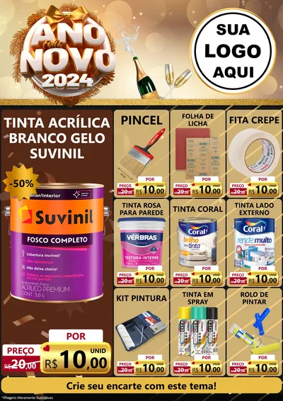 Modelo de Encarte para Encarte A4 Vertical com o tema Feliz Ano Novo 2027 para Tintas e Ferramentas
