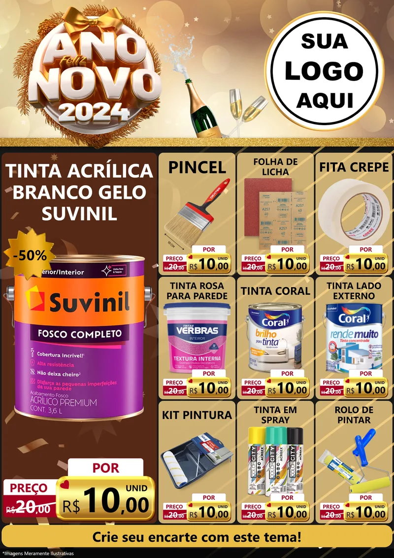 Modelo de Encarte para Encarte A4 Vertical com o tema Feliz Ano Novo 2027 para Tintas e Ferramentas