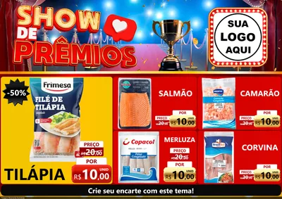 Modelo de Encarte para Encarte A4 Horizontal com o tema Show de Prêmios para Peixaria