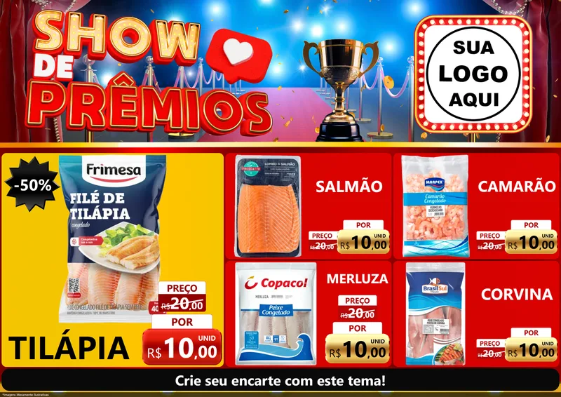 Modelo de Encarte para Encarte A4 Horizontal com o tema Show de Prêmios para Peixaria