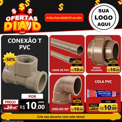 Modelo de Rede Social para Feed Facebook com o tema Ofertas Dia D para Tubos e conexões