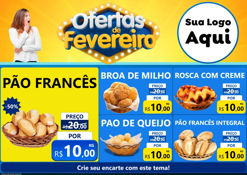Modelo de Encarte para Encarte A4 Horizontal com o tema Ofertas de Fevereiro para Padaria