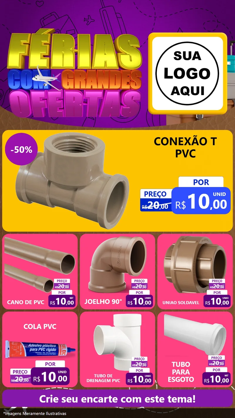 Modelo de Rede Social para Stories com o tema Férias com Grandes Ofertas para Tubos e conexões