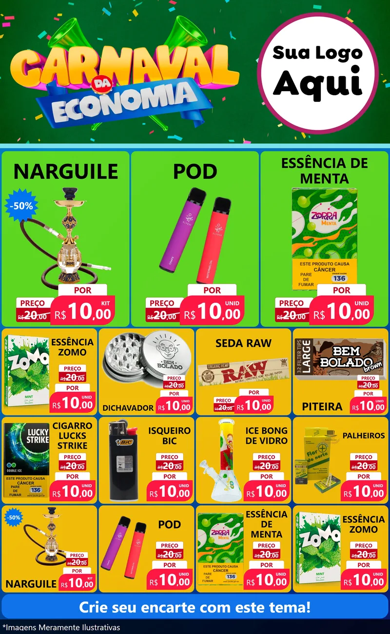 Modelo de Encarte para Encarte Grande com o tema Carnaval da Economia para Tabacaria