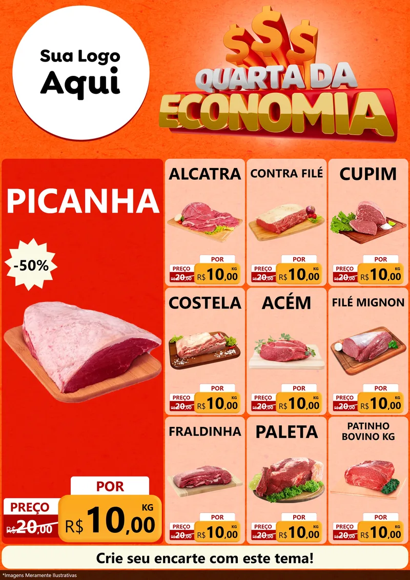 Modelo de Encarte para Encarte A4 Vertical com o tema Quarta da Economia para Açougue