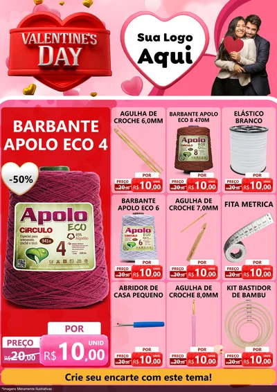 Modelo de Encarte para Encarte A4 Vertical com o tema Valentine's Day para Armarinho e Aviamentos