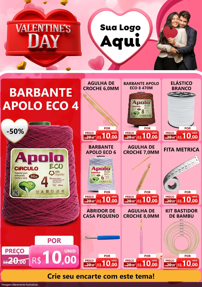 Modelo de Encarte para Encarte A4 Vertical com o tema Valentine's Day para Armarinho e Aviamentos
