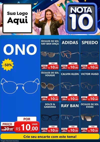 Modelo de Encarte para Encarte A4 Vertical com o tema Nota 10 para Óticas