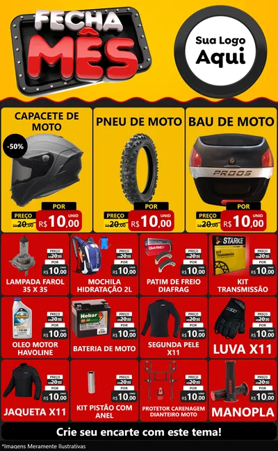 Modelo de Encarte para Encarte Grande com o tema Fecha Mês para Moto peças