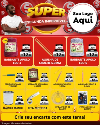 Modelo de Rede Social para Feed Instagram com o tema Super Segunda Imperdível para Armarinho e Aviamentos