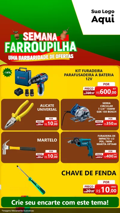 Modelo de TV para TV Vertical com o tema Semana Farroupilha - Uma Barbaridade de Ofertas para Maquinas e Ferramentas