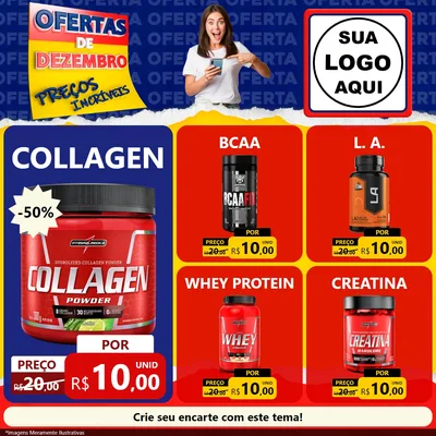 Modelo de Rede Social para Feed Facebook com o tema Ofertas de Dezembro - Preços Incríveis para Suplementos alimentares