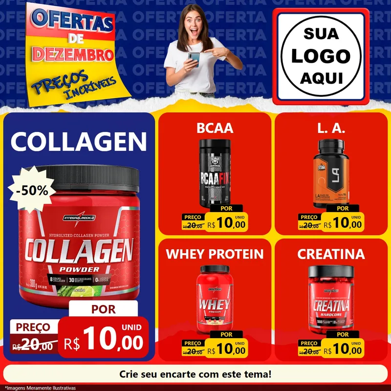 Modelo de Rede Social para Feed Facebook com o tema Ofertas de Dezembro - Preços Incríveis para Suplementos alimentares
