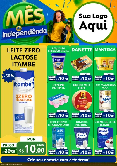 Modelo de Encarte para Encarte A4 Vertical com o tema Mês da Independência para Frios e Laticínios