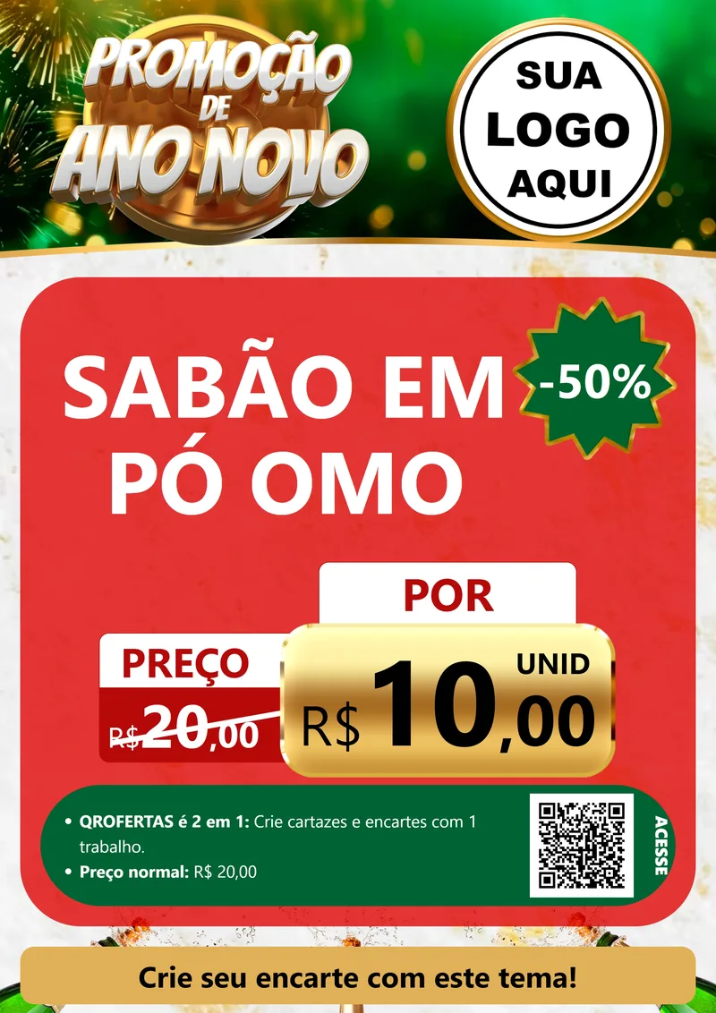 Modelo de Cartaz para Cartaz A4 Vertical com o tema Promoção de Ano Novo para Produtos de Limpeza