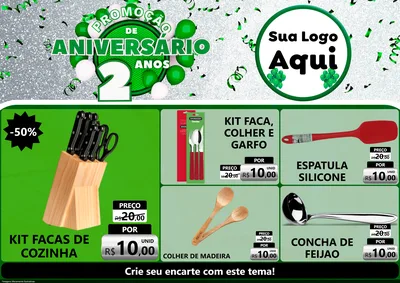 Modelo de Encarte para Encarte A4 Horizontal com o tema Promoção de Aniversário - 2 Anos para Utilidades Domésticas