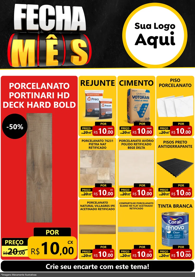 Modelo de Encarte para Encarte A4 Vertical com o tema Fecha Mês para Pisos e revestimentos