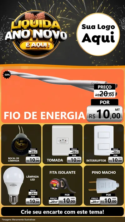Modelo de Rede Social para Stories com o tema Liquida Ano Novo É Aqui! para Materiais Elétricos