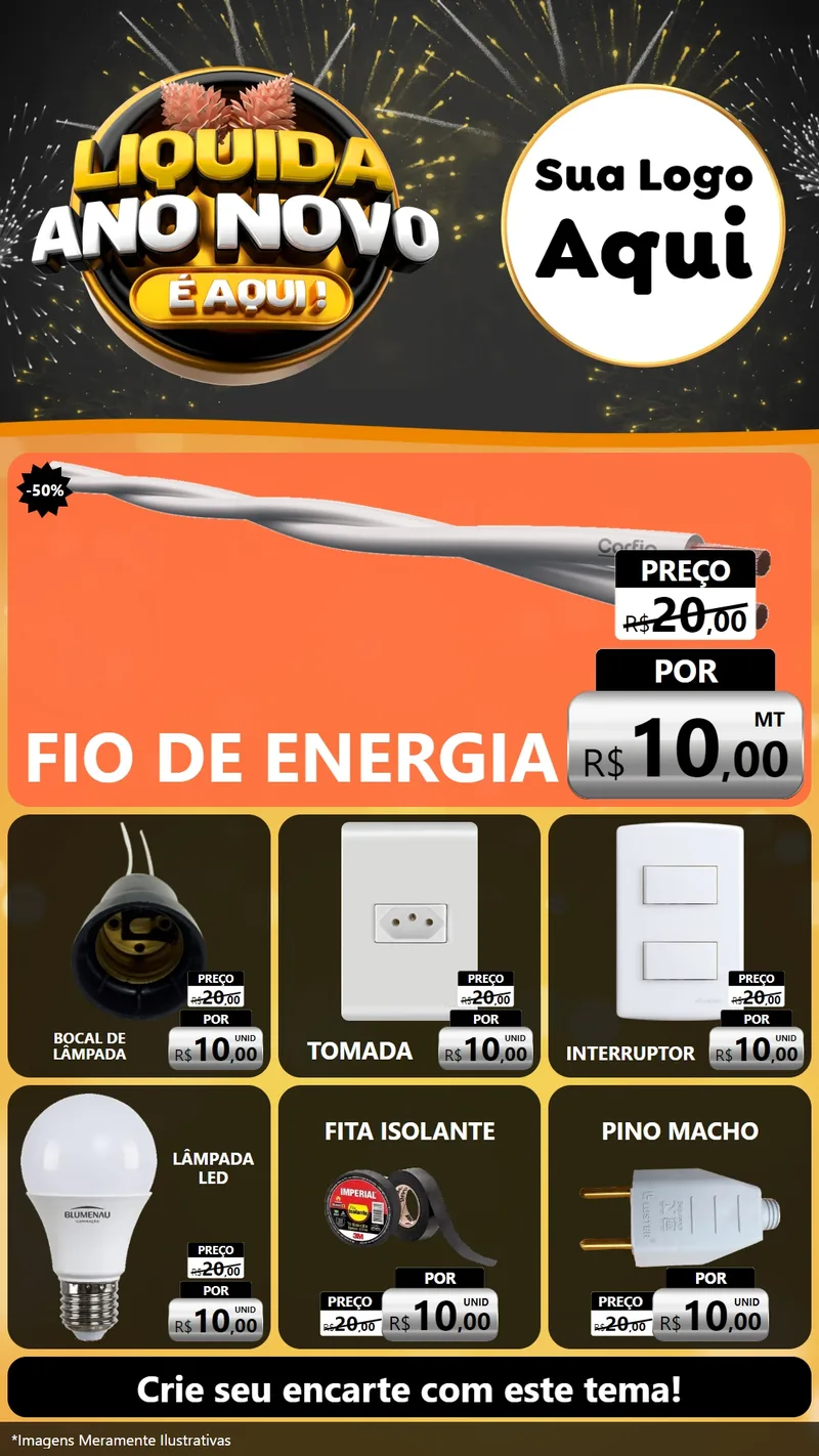 Modelo de Rede Social para Stories com o tema Liquida Ano Novo É Aqui! para Materiais Elétricos