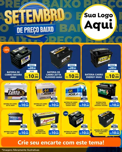 Modelo de Rede Social para Feed Instagram com o tema Setembro De Preço Baixo para Baterias Elétricas