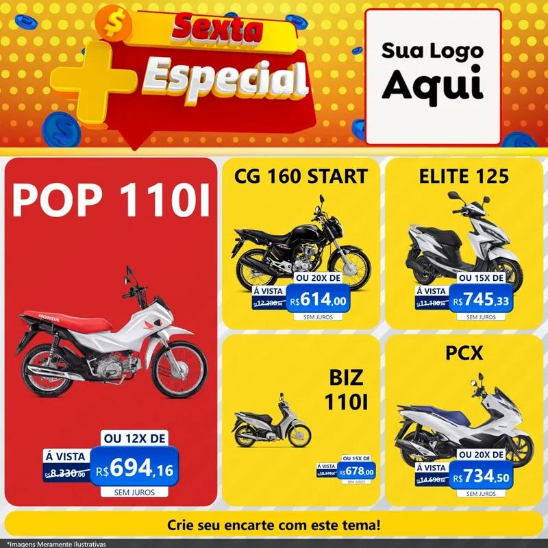 Modelo de Rede Social para Feed Facebook com o tema Sexta Mais Especial para Concessionaria de Motos