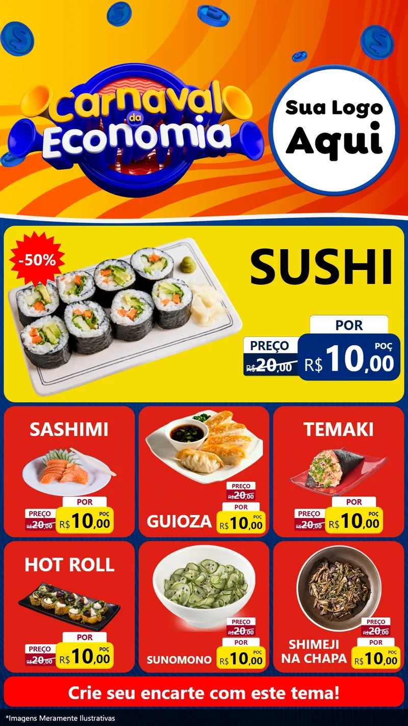 Modelo de Rede Social para Stories com o tema Carnaval da Economia para Comida japonesa