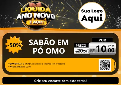 Modelo de Cartaz para Cartaz A4 Horizontal com o tema Liquida Ano Novo É Aqui! para Produtos de Limpeza