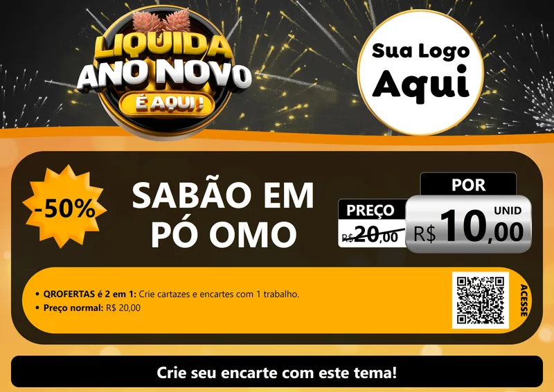 Modelo de Cartaz para Cartaz A4 Horizontal com o tema Liquida Ano Novo É Aqui! para Produtos de Limpeza