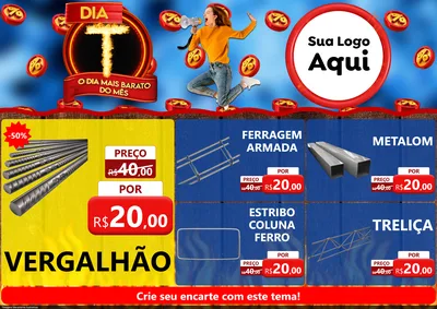 Modelo de Encarte para Encarte A4 Horizontal com o tema Dia T - O Dia Mais Barato Do Mês para Ferragens